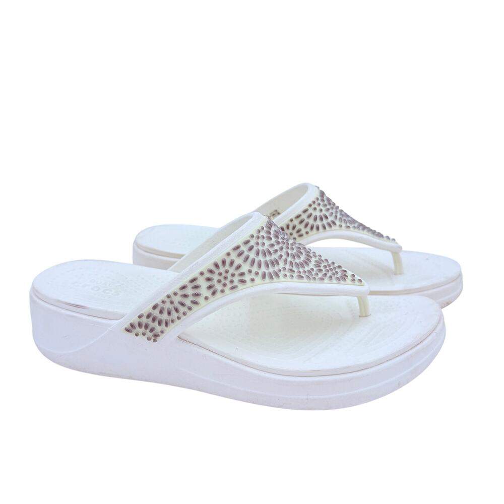 CROCS White Beaded Thong Sandals